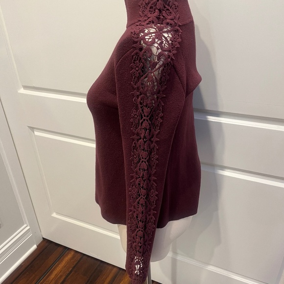 Knitted & Knotted Maroon Tunic Sweater With Lace Trim Sleeves, sz XS - Picture 3 of 8